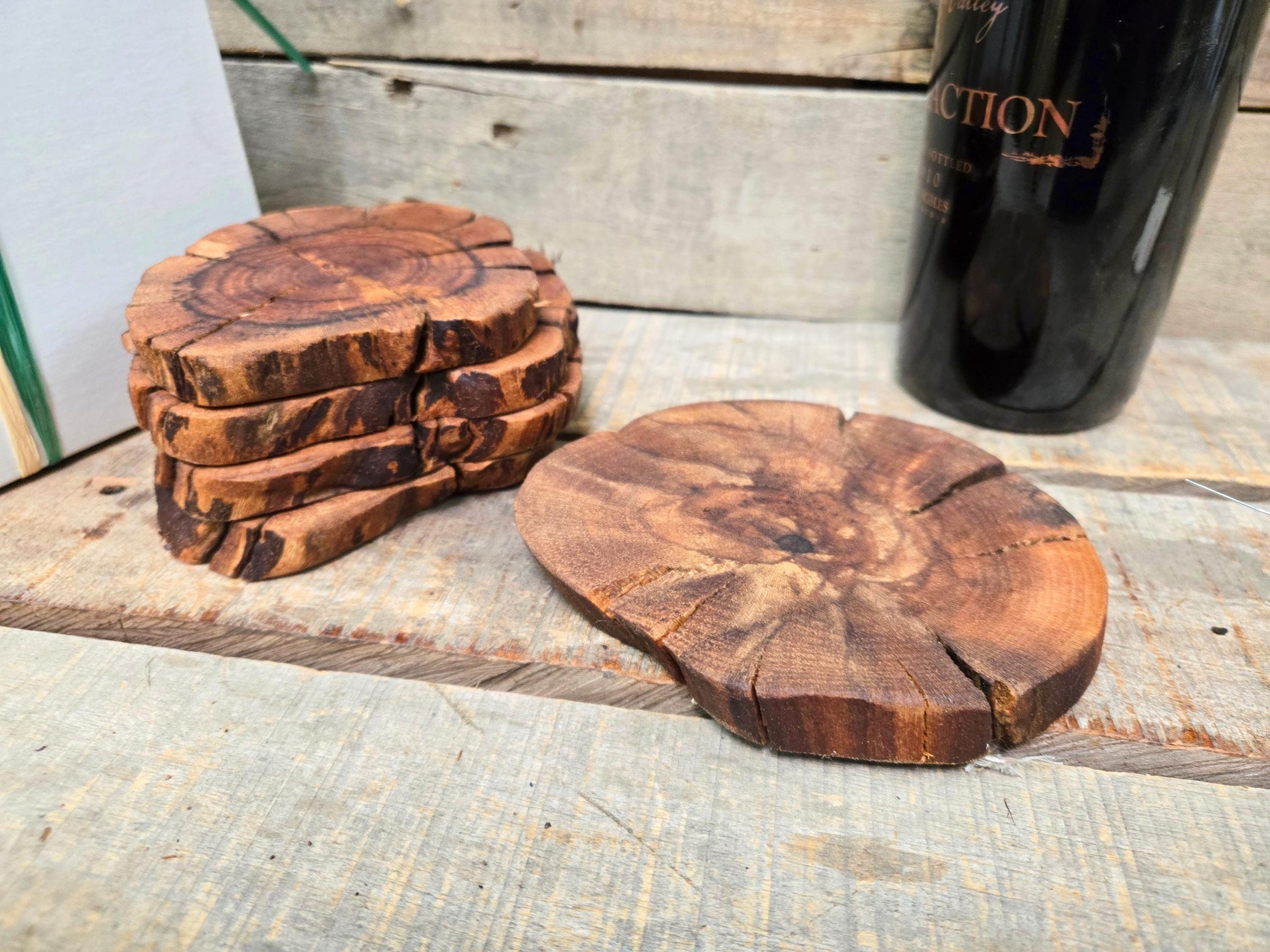 Grapevine Coasters Set of 4 + 1 XL for Bottle - Made From Retired Silver Oak Cabernet Grapevine - 100% Recycled + Ready to Ship! 111624-60