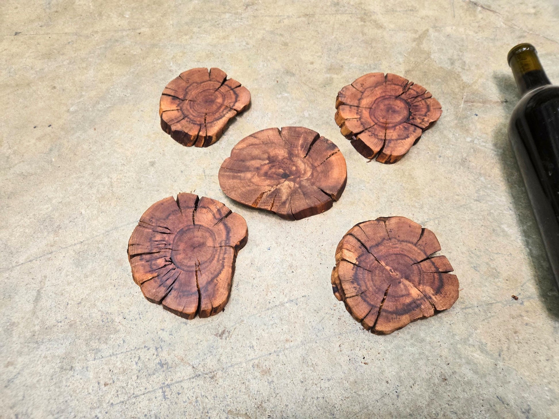 Grapevine Coasters Set of 4 + 1 XL for Bottle - Made From Retired Silver Oak Cabernet Grapevine - 100% Recycled + Ready to Ship! 111624-60