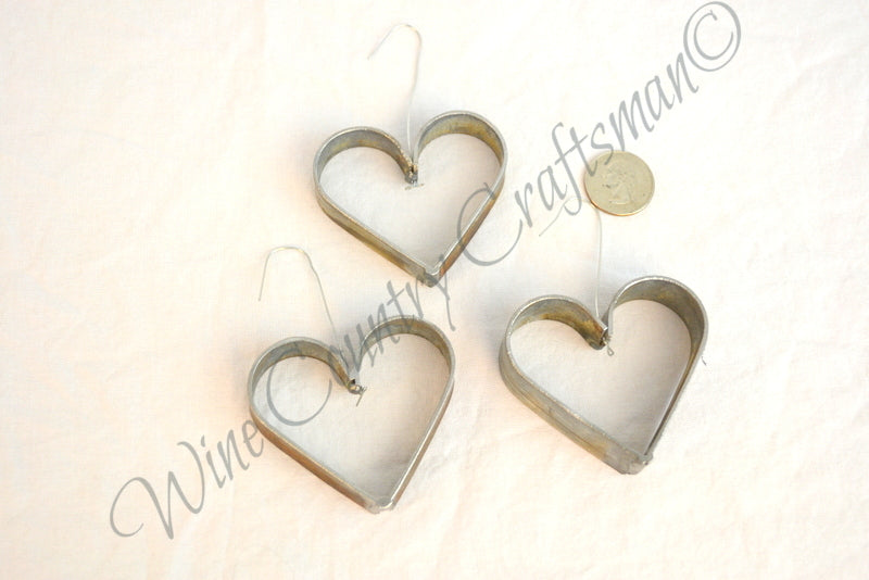 Wine Barrel Ring Heart Ornaments - 3 Hearts - Made from retired Napa wine barrel steel 100% Recycled