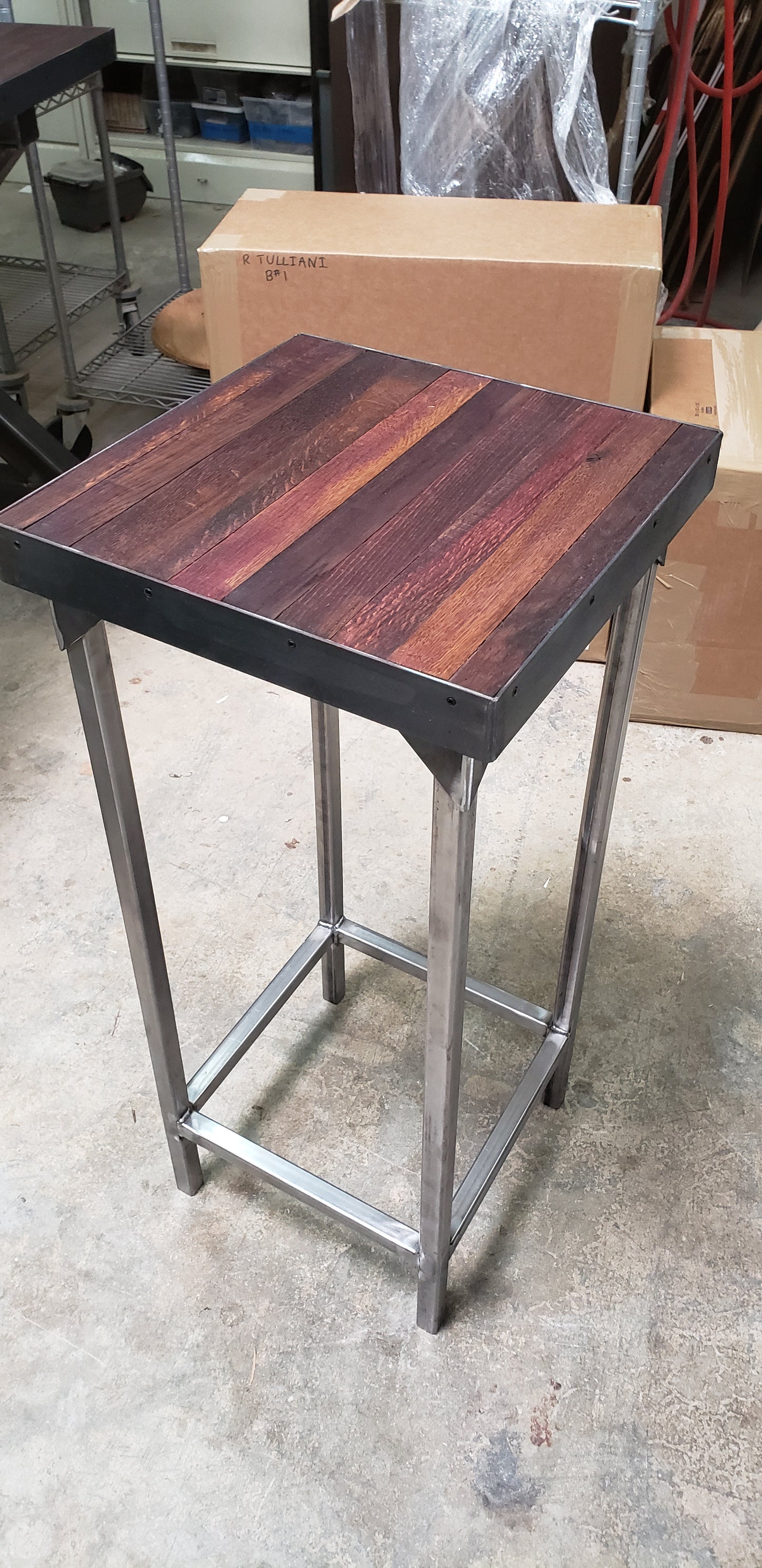 Wine Barrel Entry / Side / Accent Table - Pakattu - Retired California Wine Oak and Steel 100% Recycled!