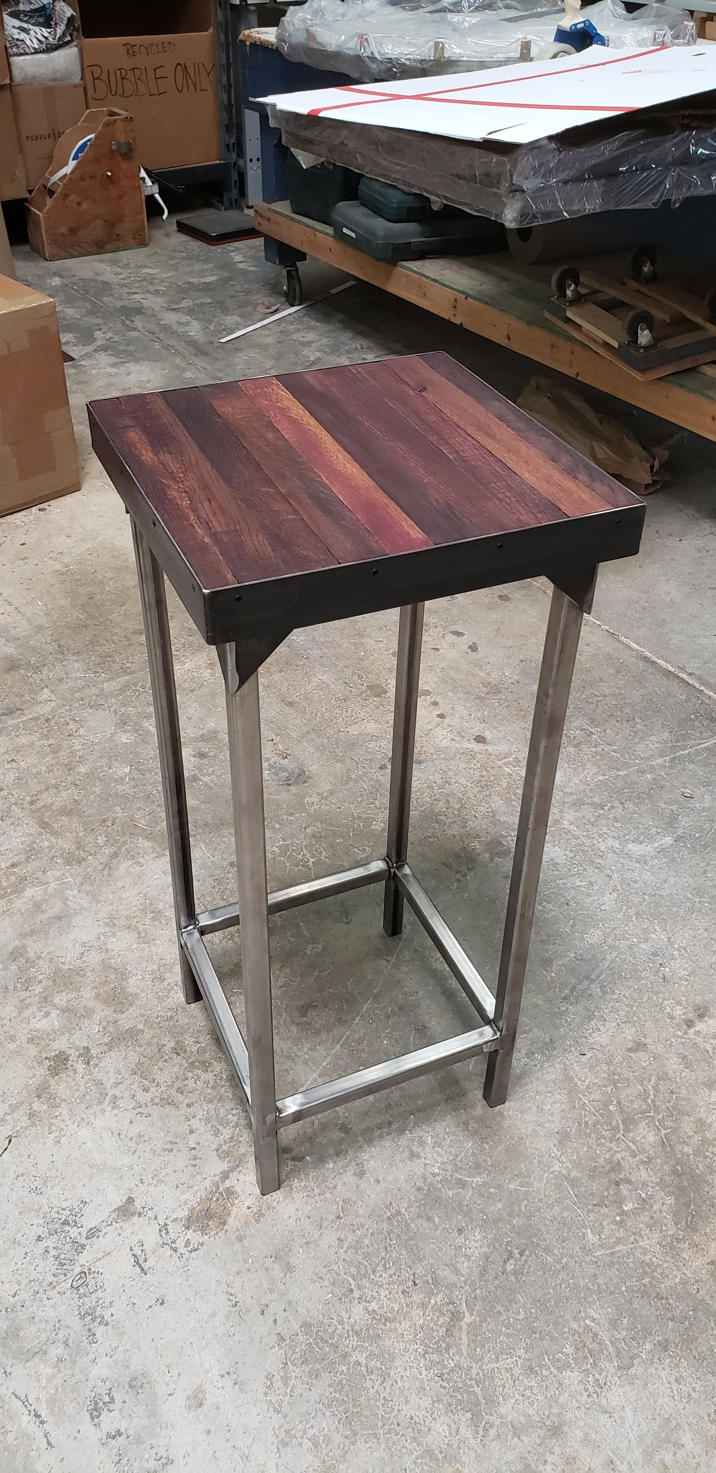 Wine Barrel Entry / Side / Accent Table - Pakattu - Retired California Wine Oak and Steel 100% Recycled!