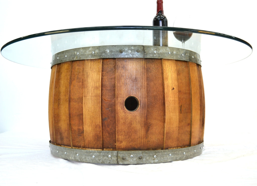 Wine barrel on sale coffee table