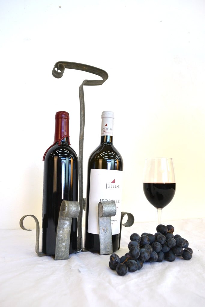 Wine Bottle Carrier and Display - Two for the Rhone - Steel Ring Bottle Holder & Carrying Caddy 100% Recycled