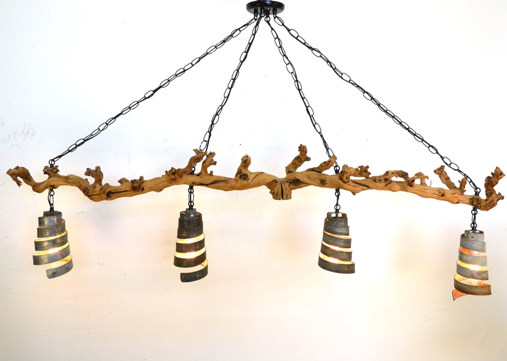 Grapevine and Wine Barrel Ring Pendant Light Chandelier - Trebbiano - Retired Syrah Vines and Steel. 100% Recycled!