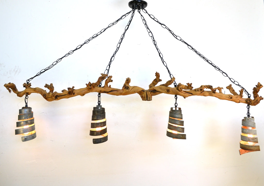 Grapevine and Wine Barrel Ring Pendant Light Chandelier - Trebbiano - Retired Syrah Vines and Steel. 100% Recycled!