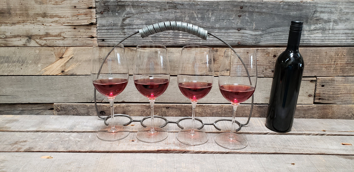 Barrel Ring Wine 4 Glass Flight - Tuhi - Made from retired California wine barrel ring steel. 100% Recycled!
