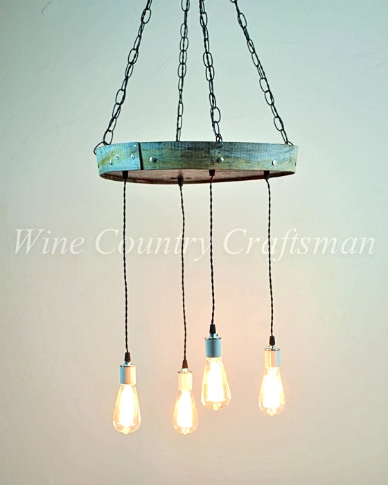 Wine Barrel Head Adjustable Chandelier - Patio - Made from retired California wine barrels. 100% Recycled!