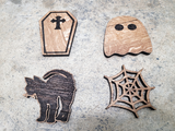 Halloween Wine Barrel Coasters - Coffin - Black Cat - Spider Web - Ghost - Made from retired wine barrels - 100% Recycled!