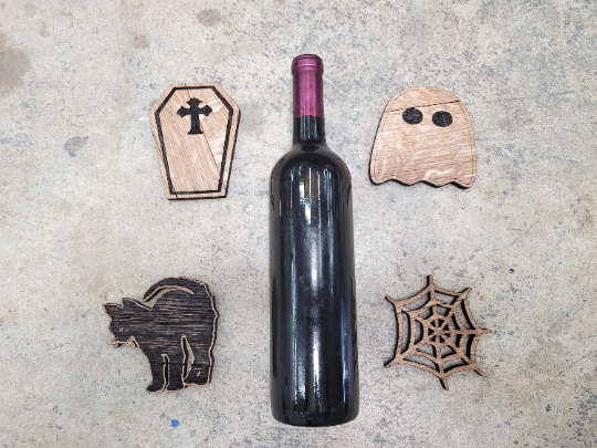 Halloween Wine Barrel Coasters - Coffin - Black Cat - Spider Web - Ghost - Made from retired wine barrels - 100% Recycled!