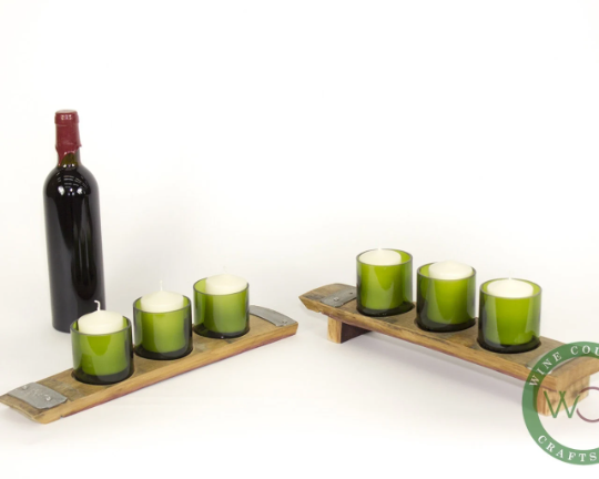 SALE! Wine Barrel and Bottle Candle Holder - Shine - Made from retired Napa wine barrels and bottles 100% Recycled!