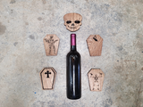 Halloween Wine Barrel Coasters - Coffin - Dracula - Mummy - Bats - Skull - Made from retired wine barrels - 100% Recycled!