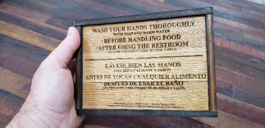 Wash Your Hands Wine Barrel Restroom Signs - Taza - Made from retired California wine barrels - 100% Recycled!
