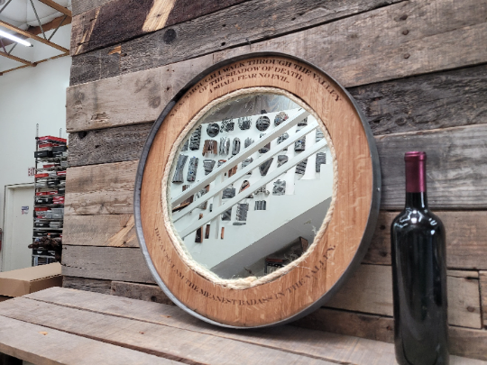 Wine Barrel Mirror - Tare - made from retired California wine barrels - 100% Recycled!