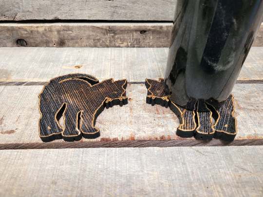 Halloween Black Cat Wine Barrel Coasters - Negru - Made from retired wine barrels - 100% Recycled!