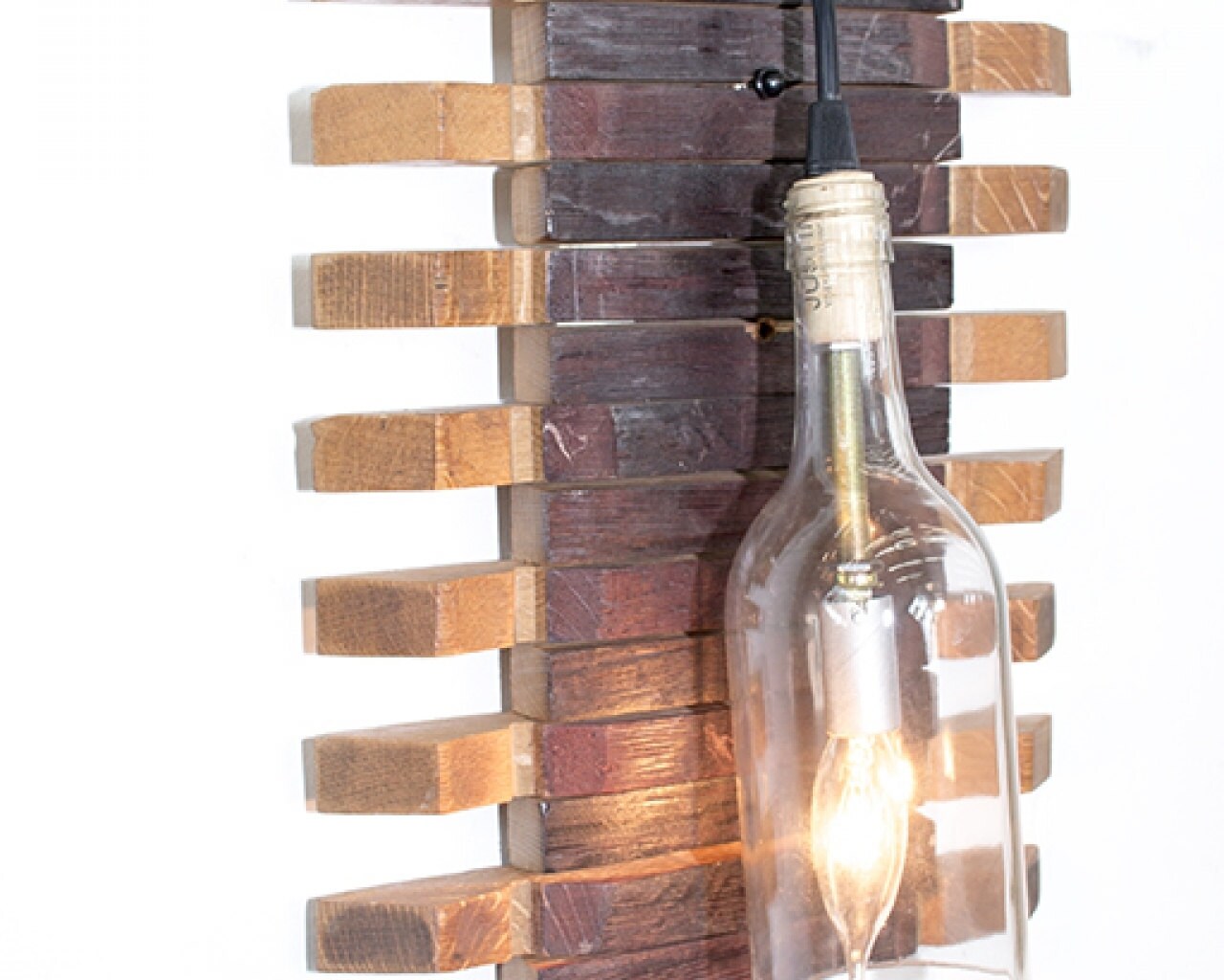 Wine Bottle and Barrel Wall Sconce - Santa Rosa - made from reclaimed Napa wine barrels and bottles. 100% Recycled!
