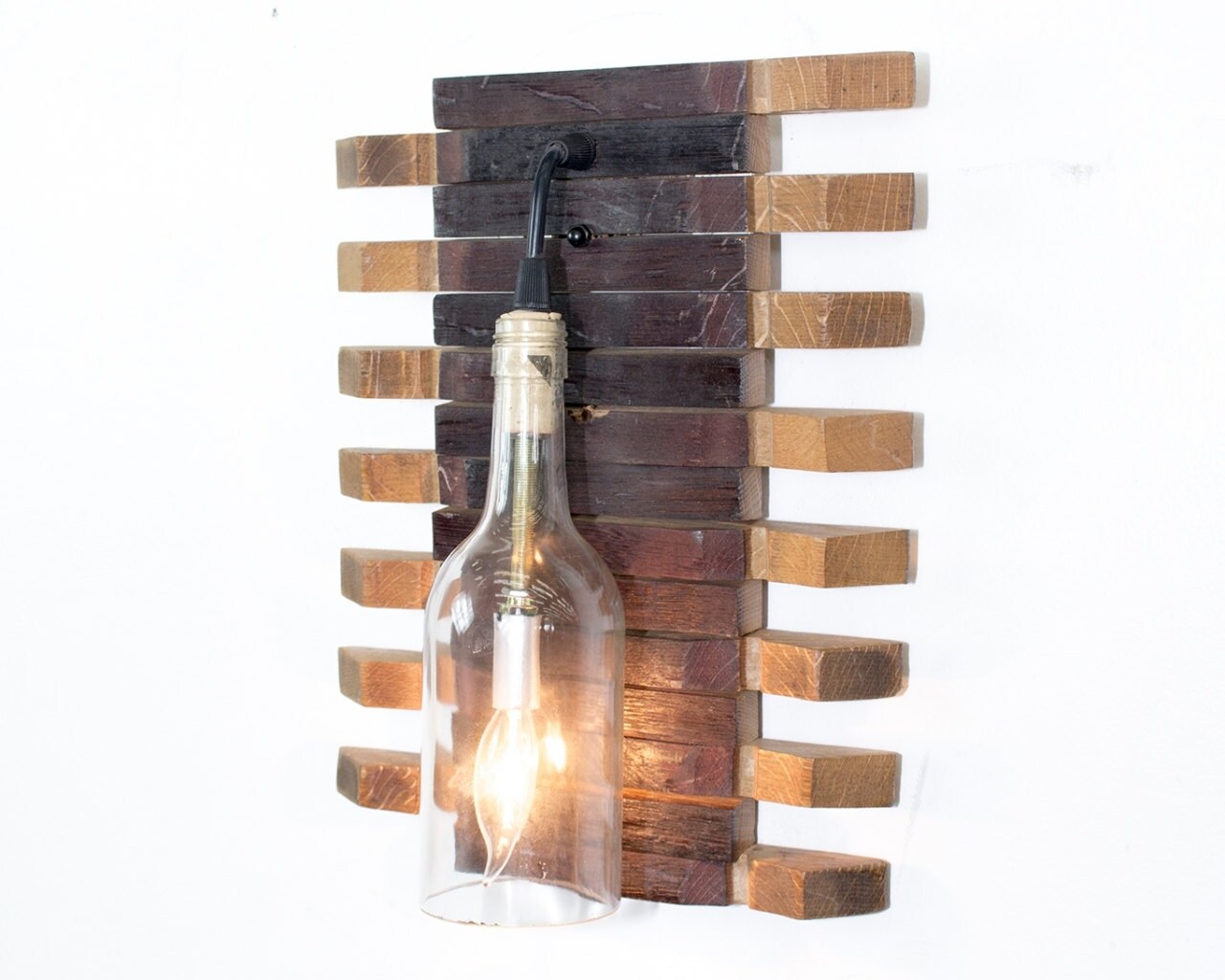 Wine Bottle and Barrel Wall Sconce - Santa Rosa - made from reclaimed Napa wine barrels and bottles. 100% Recycled!