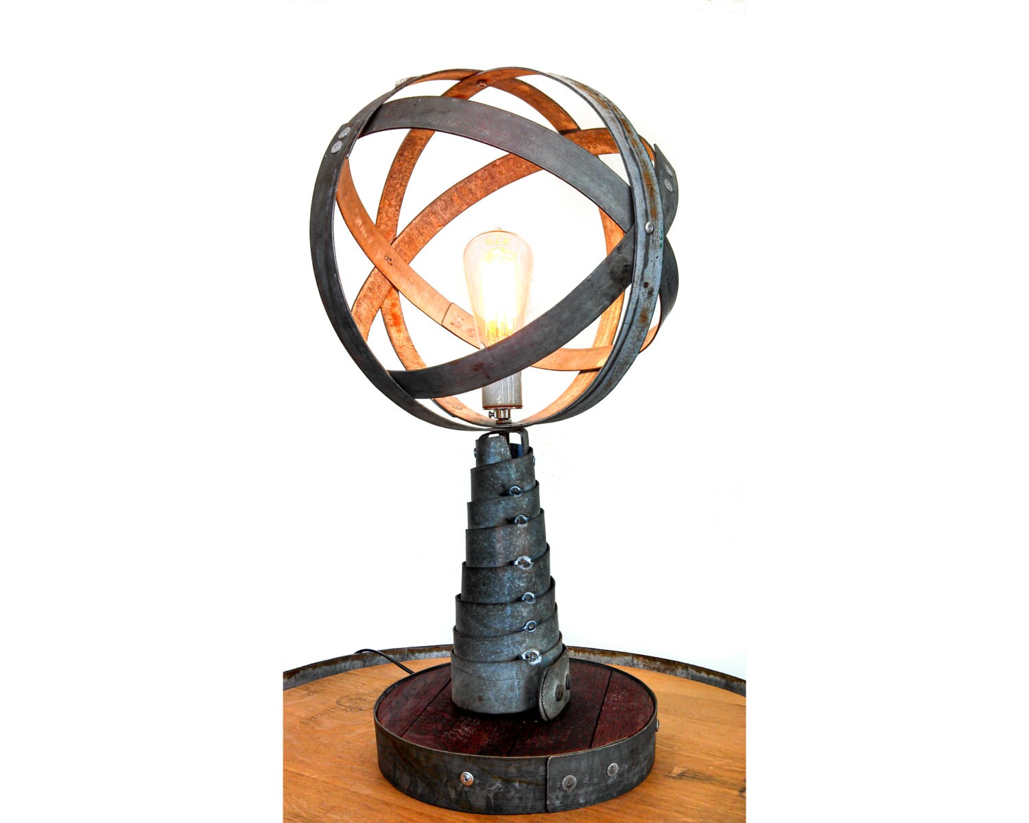 Wine Barrel Desk Lamp - Mahaian - Made from retired CA wine barrel rings and staves. 100% Recycled!