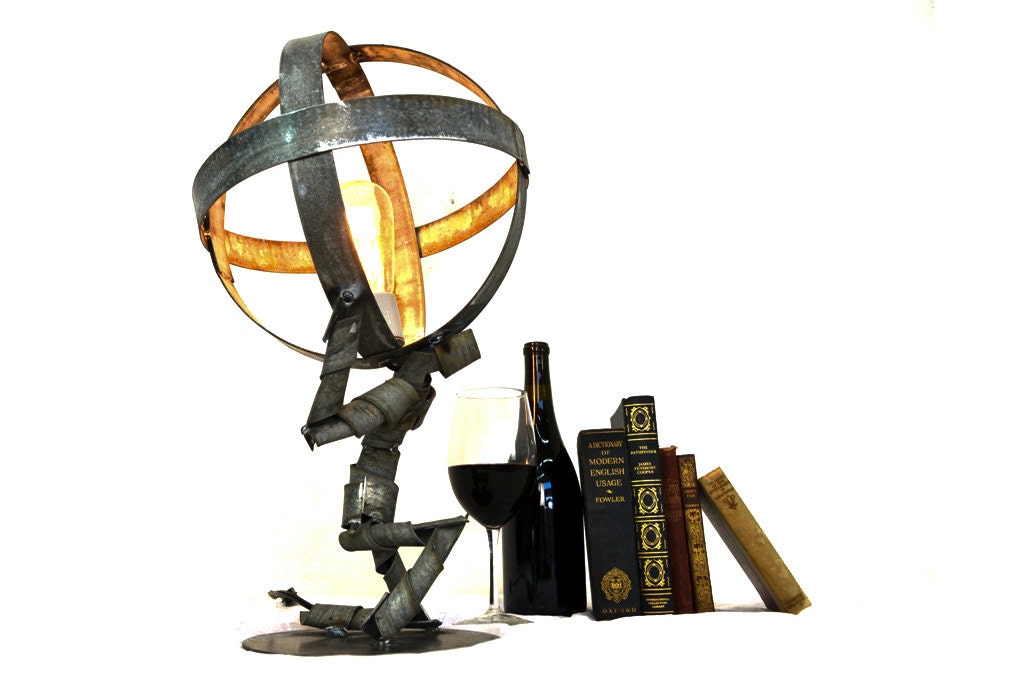 Wine Barrel Ring Desk Lamp - Atlas Shrugged - Made from retired Napa wine barrel rings. 100% Recycled!
