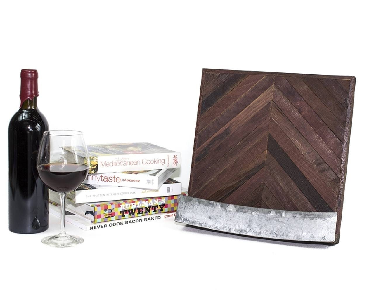 Wine Barrel Cookbook or Tablet Stand - Chevron - Made from reclaimed California wine barrels. 100% Recycled