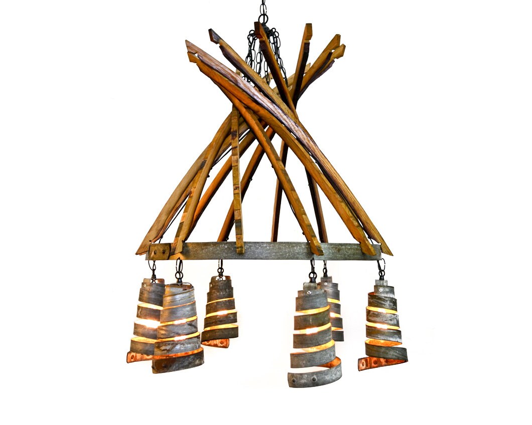 Wine Barrel Ring and Stave Chandelier - Fascino - Made from retired California wine barrels. 100% Recycled!