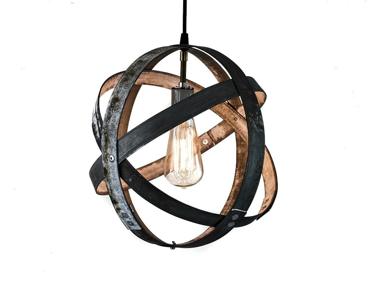 Triple Globe Barrel Ring Chandelier - Apex - Made from retired California wine barrel rings. 100% Recycled!