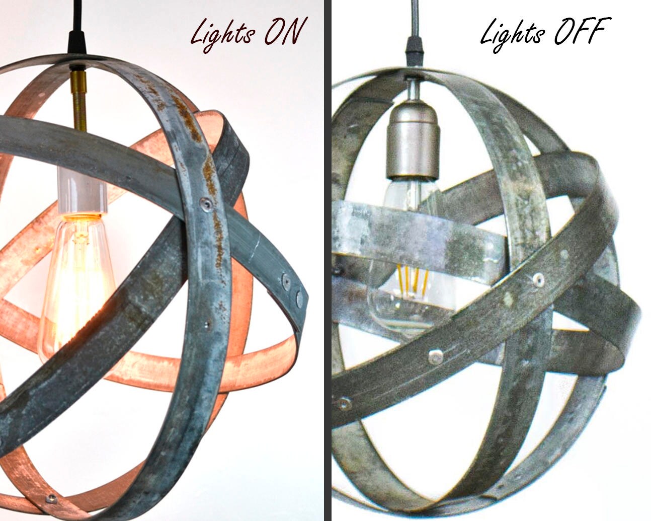 Wine Barrel Double Ring Chandelier - Cyclopean - Made from retired CA wine barrel rings. 100% Recycled!