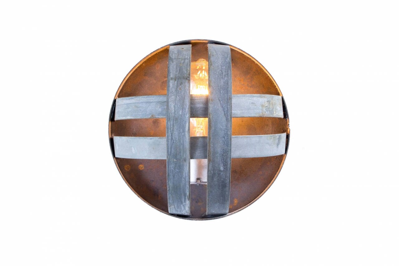 Wine Barrel Sconce Light - Pesini - Made from retired California wine barrel rings. 100% Recycled!