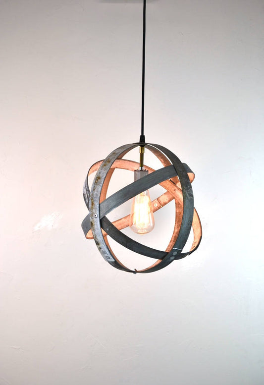 Wine Barrel Ring Pendant Light - Atom - Made from salvaged California wine barrel rings. 100% Recycled!