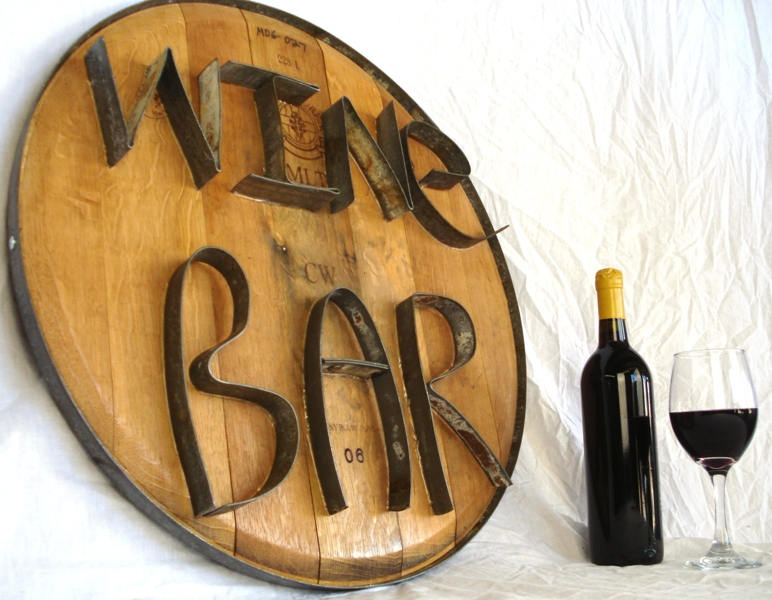 Wine Barrel Head Sign - Wine Bar - Made from retired California wine barrels. 100% Recycled!