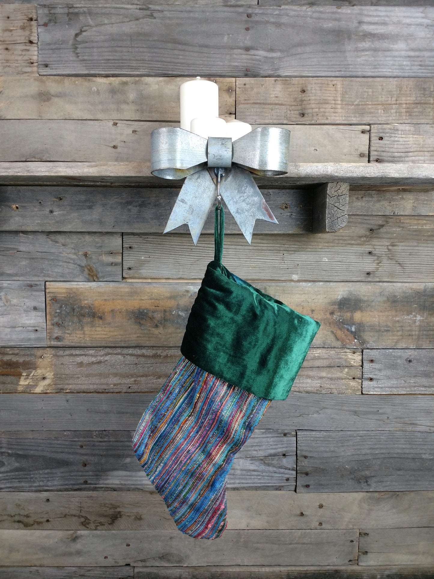 Wine Barrel Ring Bow Stocking Holder - Totini - Made from retired California wine barrel rings. 100% Recycled!