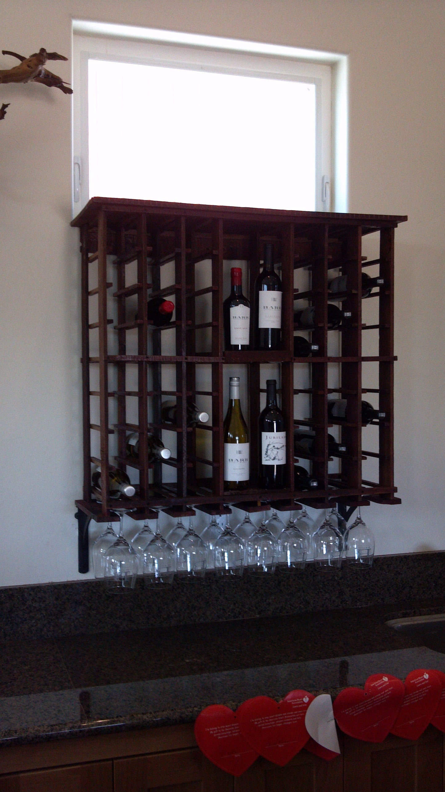 Wall Hanging Wine & Glass Rack "Touraine" Reclaimed Napa Wine Tank Staves WINE RACK Collection