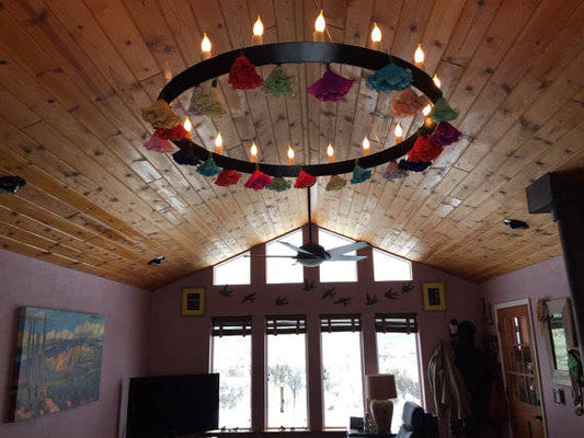 Wine Barrel Ring Chandelier - HALO 13 - made from Retired California Wine Barrel Rings 100% Recycled!
