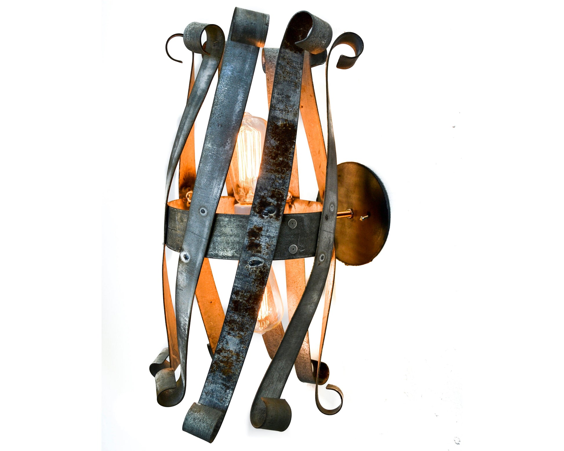 Wine Barrel Ring Double Wall Sconce - Double Twist - made from salvaged Napa wine barrel rings - 100% Recycled!