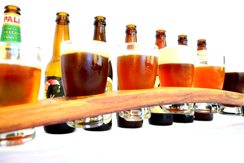 Wine Barrel Beer Flight Sampler with 7 Glasses - Biyara - Made from retired California wine barrels. 100% Recycled!