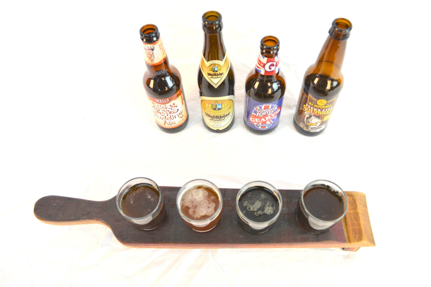 Barrel Stave 4 Glass Beer Flight - Hatala - Made from retired California wine barrels. 100% Recycled!