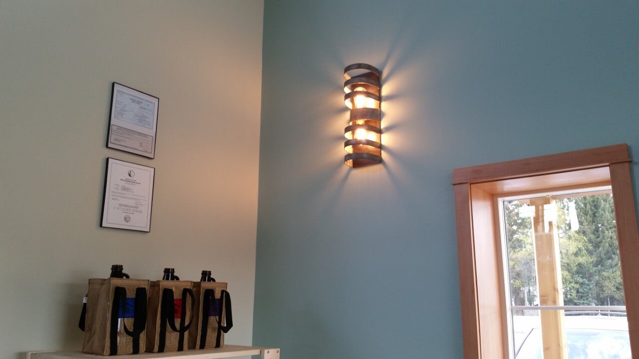 Double Wine Barrel Wall Sconce - Totem - Made from retired California wine barrel rings 100% Recycled!