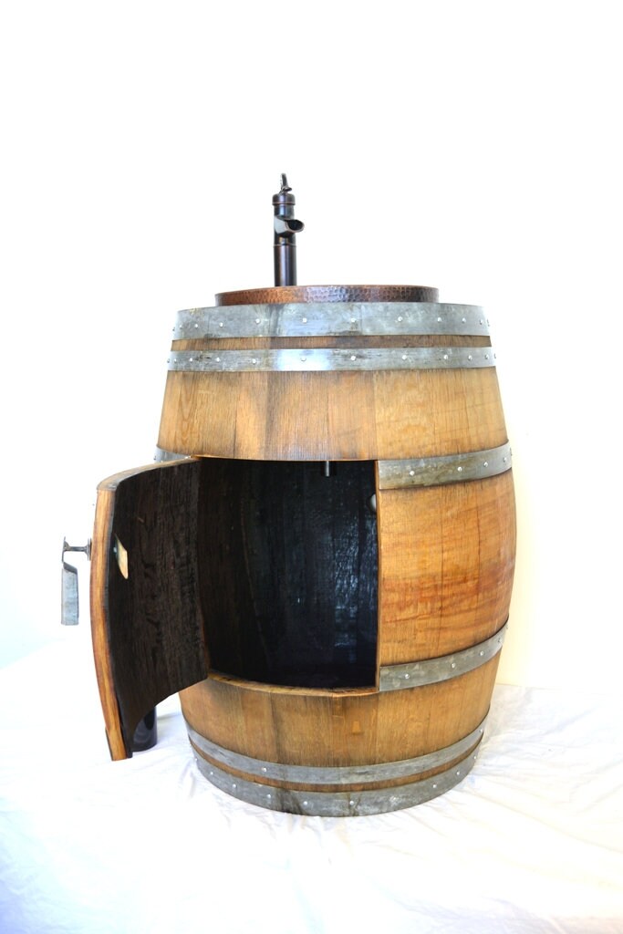 Wine Barrel Sink Skirted Copper Sink and Faucet - Vanyi - Made from a retired CA wine barrel 100% Recycled!