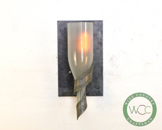 Wine Bottle Wall Sconce - Elysian - Made from recycled steel and salvaged wine bottles - 100% Recycled