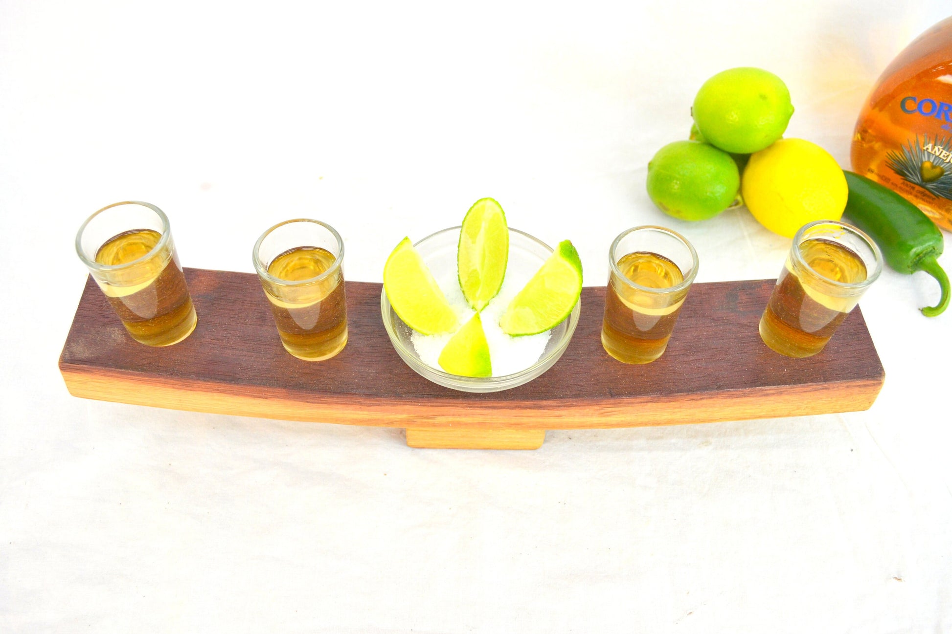 Wine Stave Tequila Four Glass Flight - Tessera - Made from reclaimed California wine barrels. 100% Recycled!