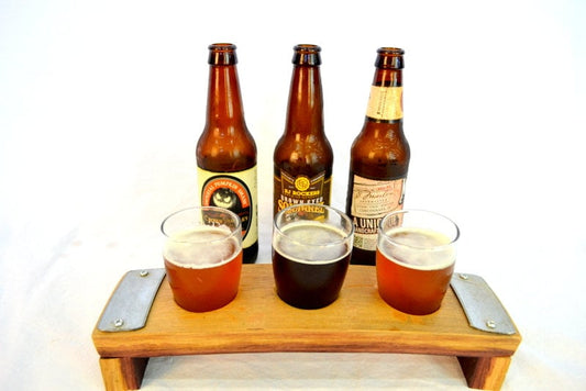 Barrel Stave 3 Glass Server Beer Flight - Ragar - Made from retired California wine barrels. 100% Recycled!