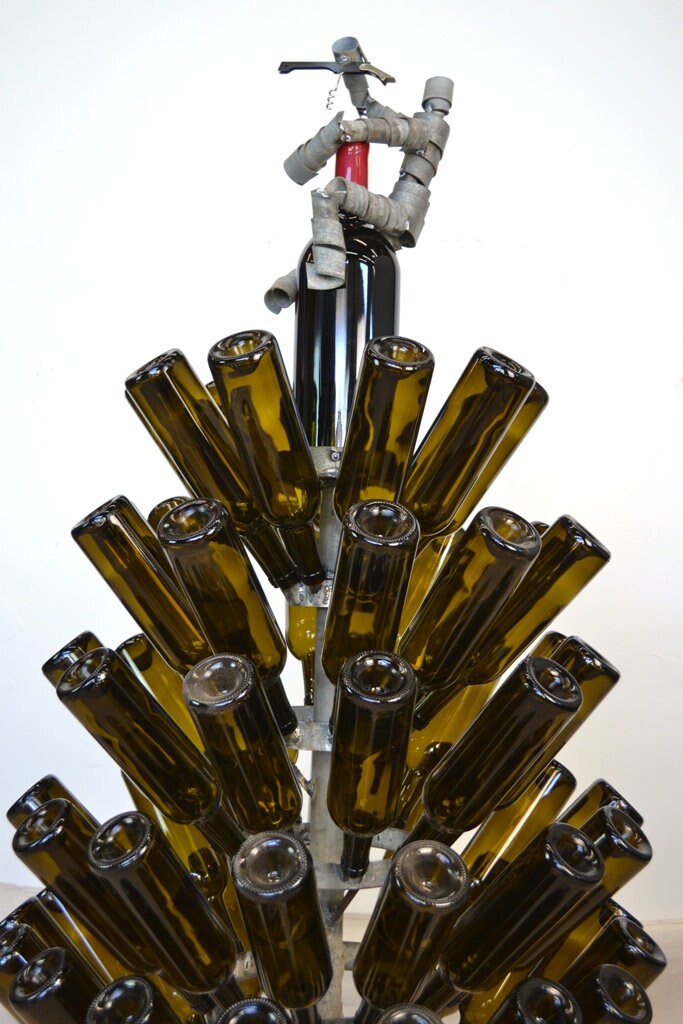Large Wine Barrel Ring + Bottle Christmas Tree YULEFEST with Wine Bot Topper / made from recycled wine barrels - 100% Recycled!