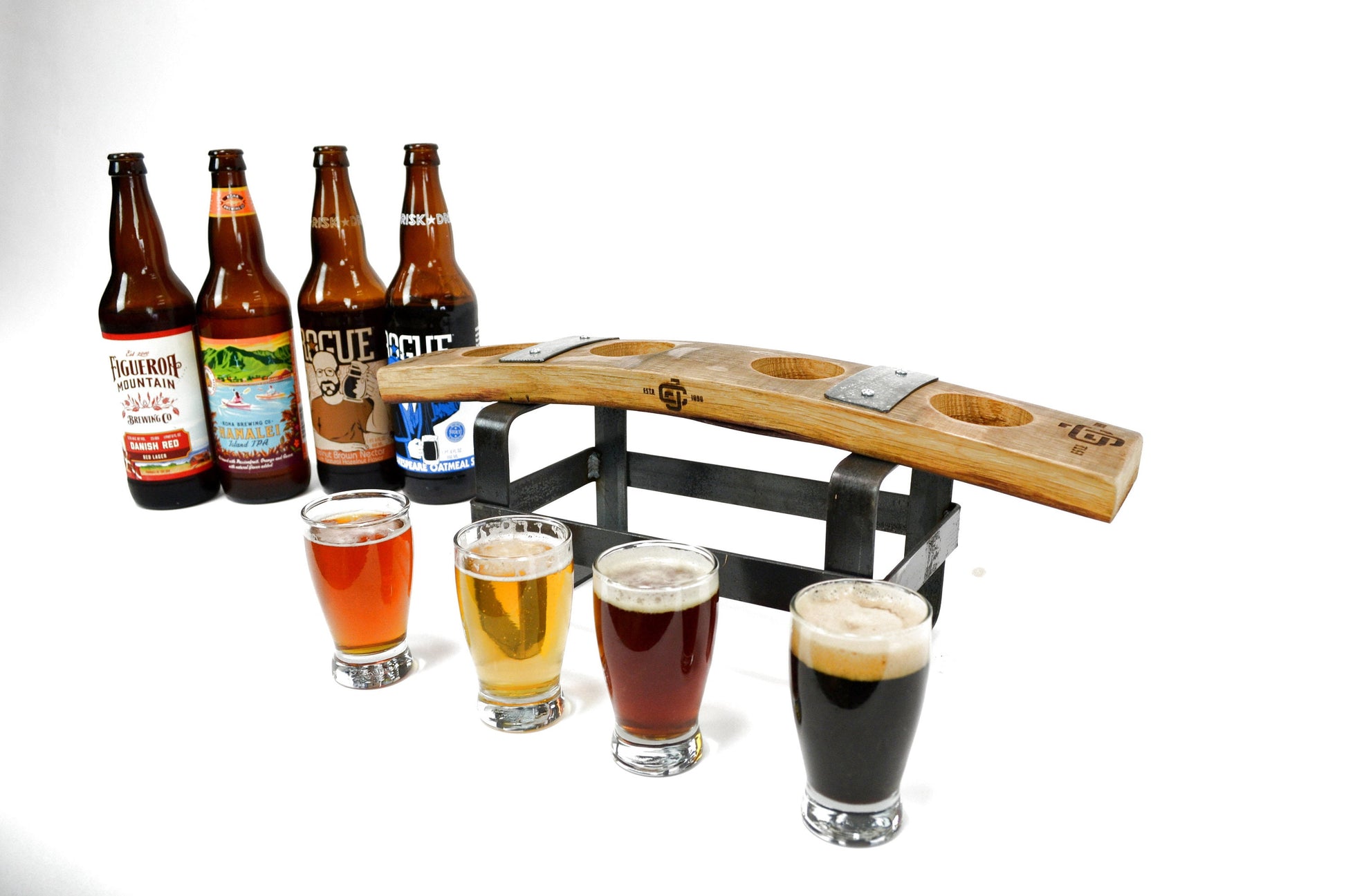 Barrel Stave & Steel Beer Flight - Safata - made from retired Napa wine barrels. 100% Recycled!