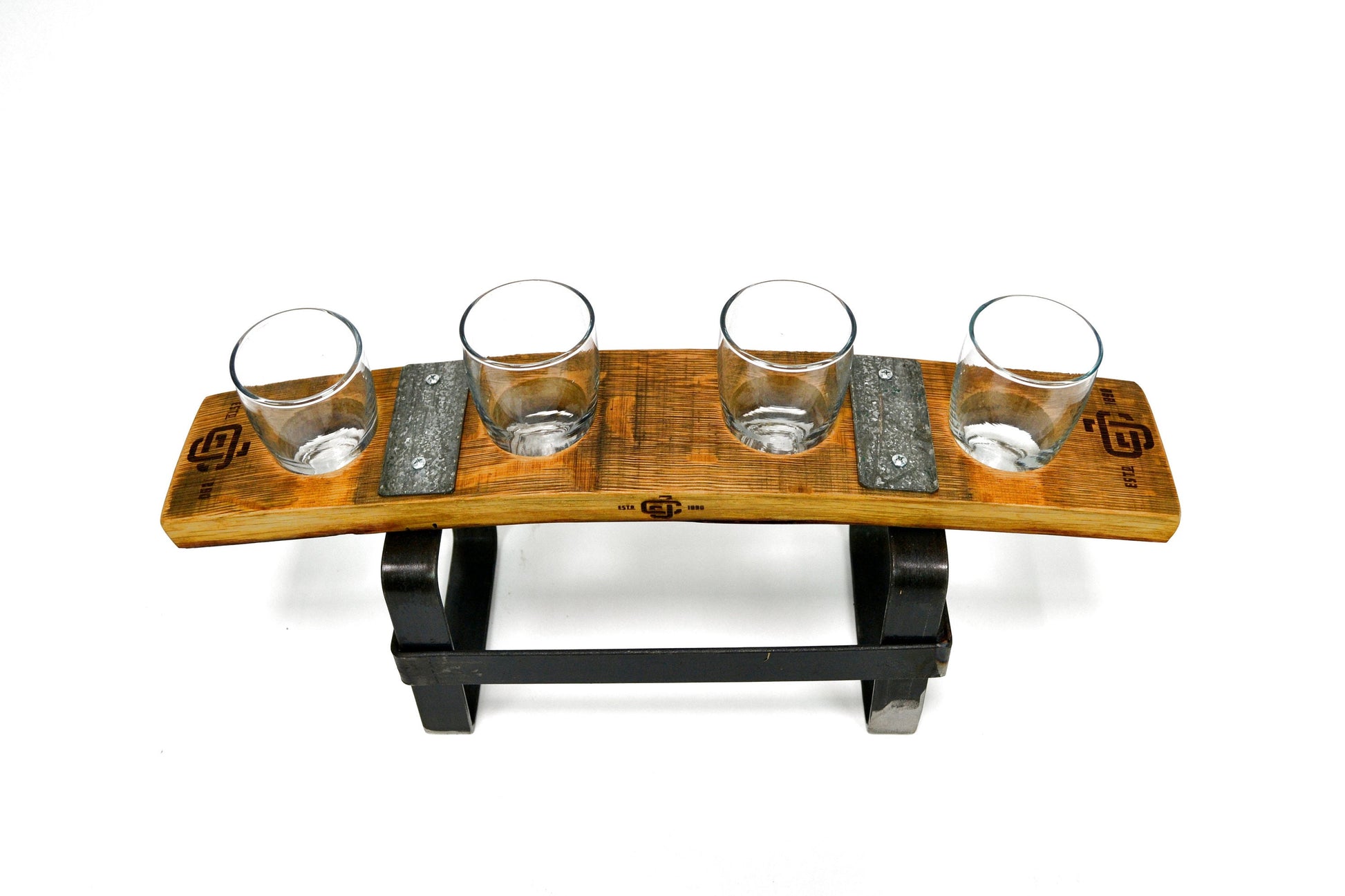 Barrel Stave & Steel Beer Flight - Safata - made from retired Napa wine barrels. 100% Recycled!