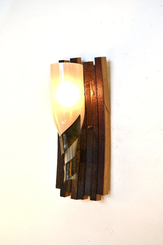 Wine Barrel Stave & Bottle Sconce - Opulent - Made from reclaimed CA wine barrels and bottles - 100% Recycled