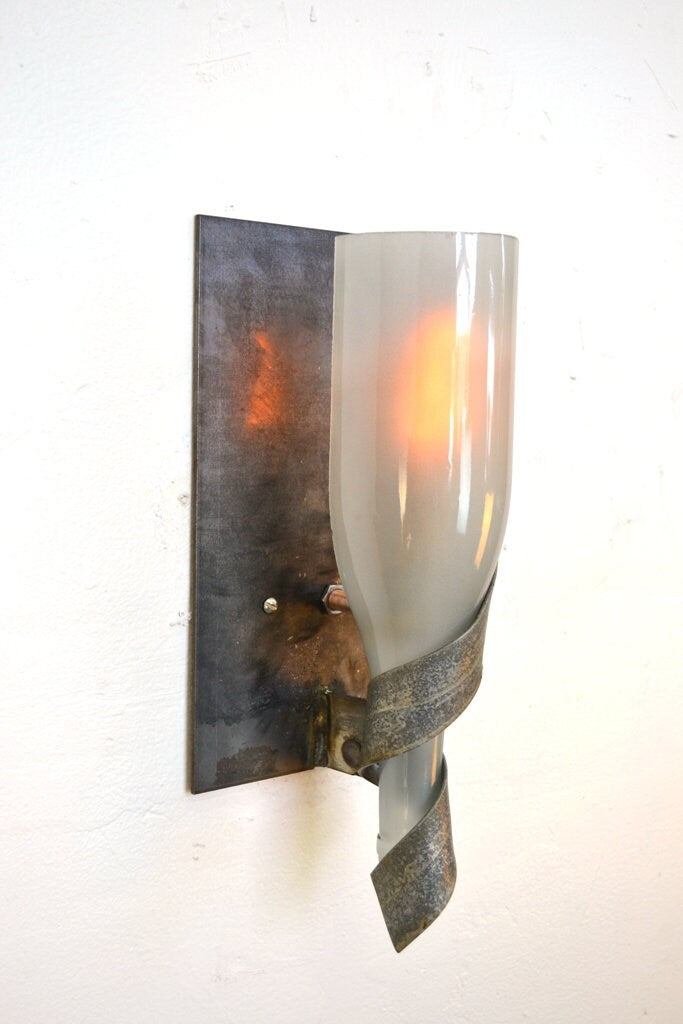 Wine Bottle Wall Sconce - Elysian - Made from recycled steel and salvaged wine bottles - 100% Recycled