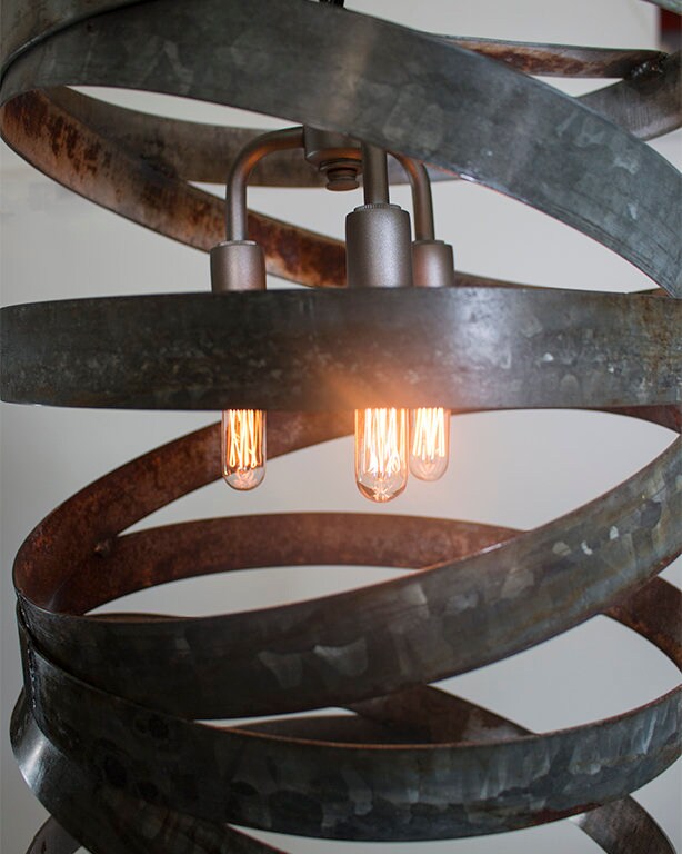Wine Barrel Ring Cylinder Pendant Light - Potes - Made from retired CA wine barrel rings. 100% Recycled!