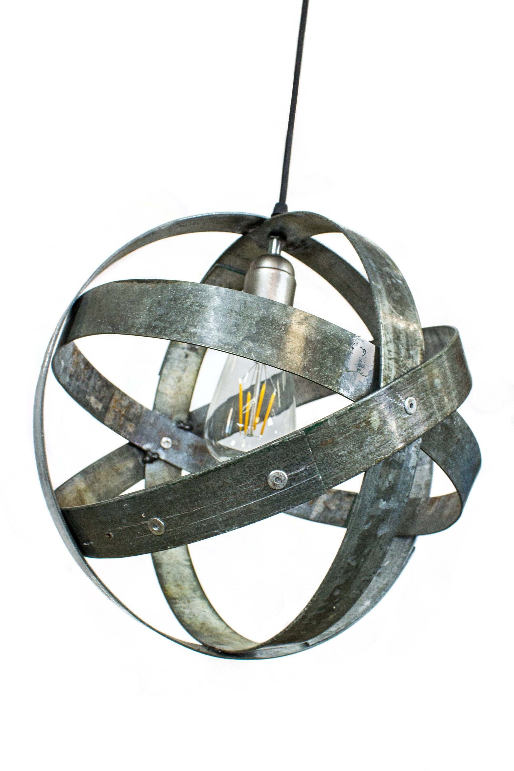 Wine Barrel Ring Pendant Light - Atom - Made from salvaged California wine barrel rings. 100% Recycled!