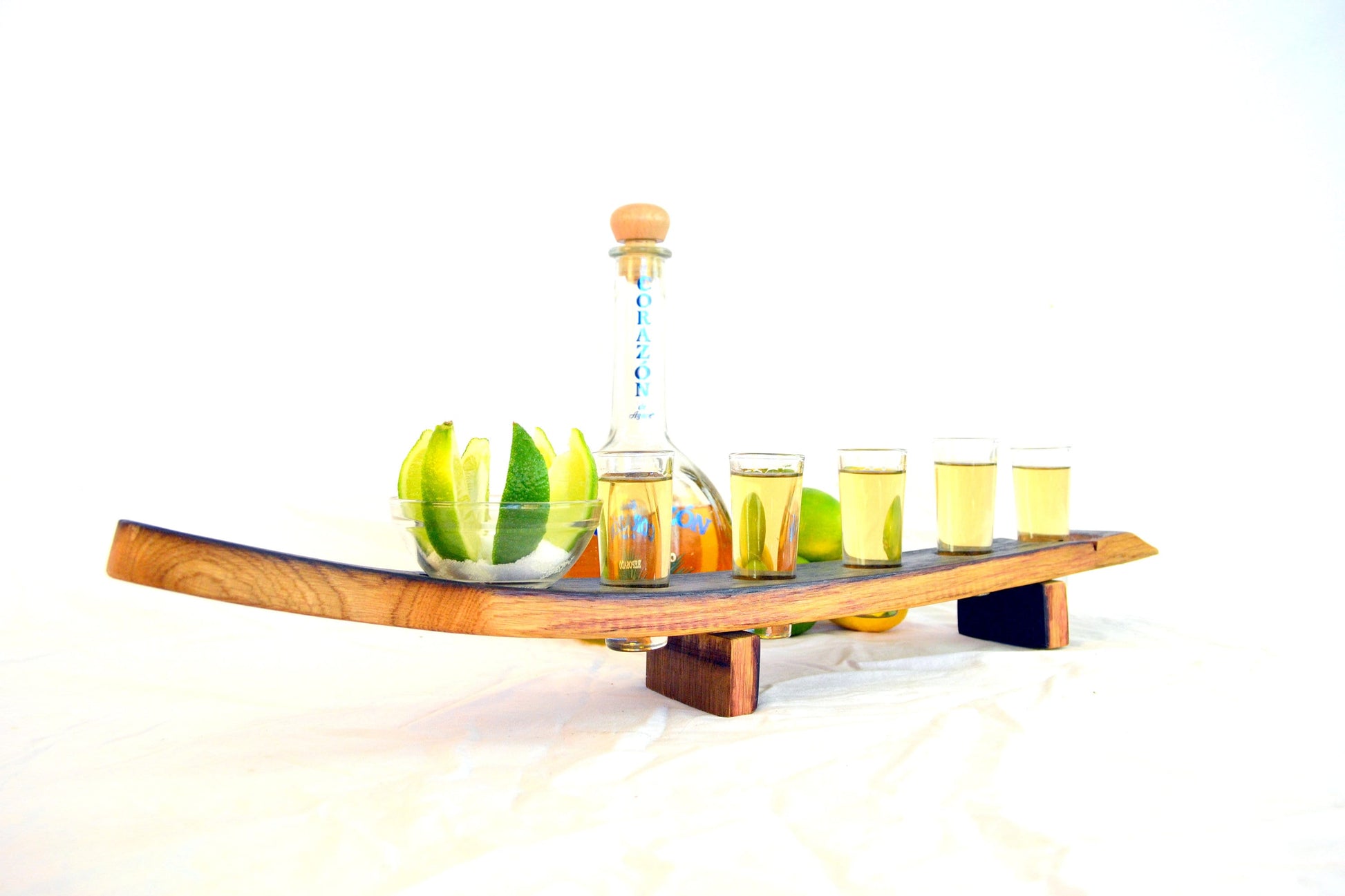 Barrel Stave Tequila Tray - Quinque - Made from retired California wine barrels 100% Recycled!