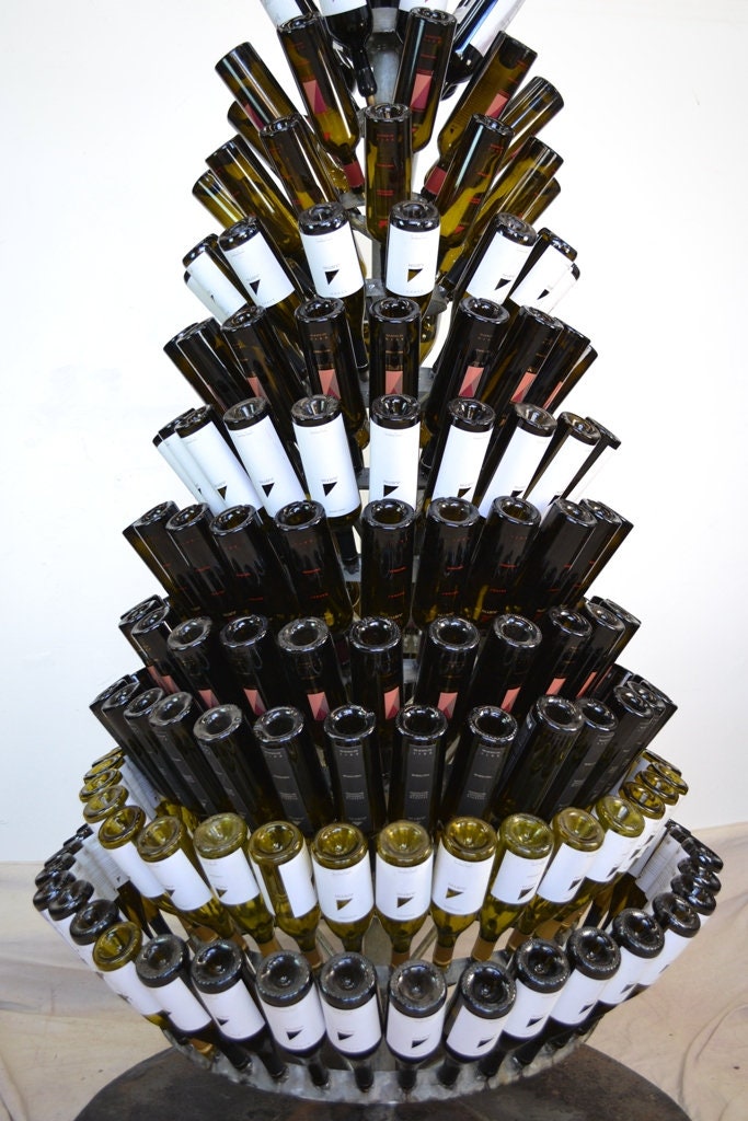 Large Wine Barrel Ring + Bottle Christmas Tree YULEFEST with Wine Bot Topper / made from recycled wine barrels - 100% Recycled!