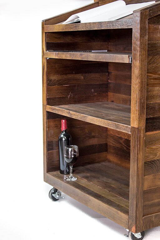 Hostess POS Podium Valet Stand - Chardonnay - Made from retired Far Niente chardonnay wine barrels. 100% Recycled!